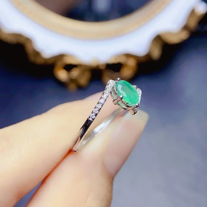 3*5mm Natural Emerald Ring Simple Design S925 Sterling Silver With Certificate Fashion Fine Charm Wedding Jewelry for Women FS - Image 4