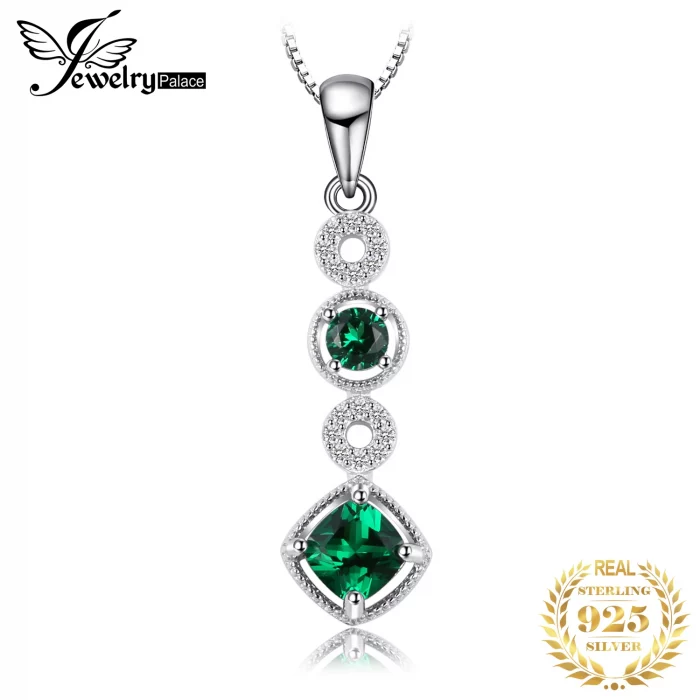 JewelryPalace Created Nano Emerald 925 Sterling Silver Pendant Necklace for Woman Fashion Jewelry Trendy Party Gift No Chain - Image 2