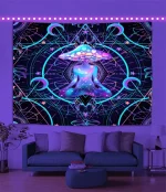 Trippy Tapestry UV Reactive Fluorescent Mandala Hippie Skull Wall Hanging Cloth Bohemia Home Room Decor Kawaii Wall Decoration - Image 3
