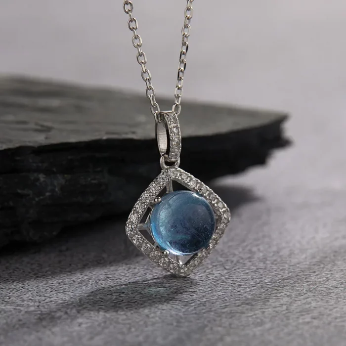 Dawn's Jewel S925 Sterling Silver Natural Aquamarine Colored Gems Necklace Women's Fashion Personality All-match Square Pendant - Image 5
