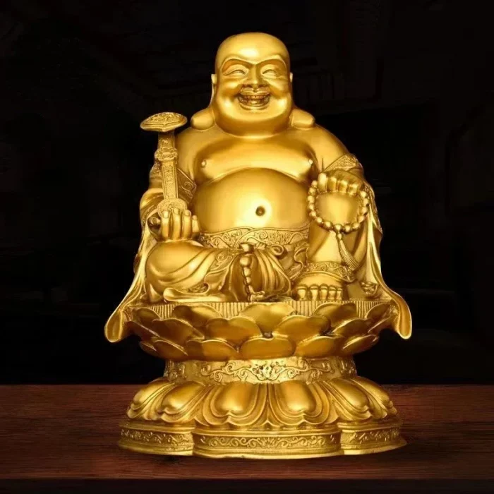 Copper Maitreya Big Belly Laughing Buddha Attracting Wealth Household Offerings Statue - Image 2