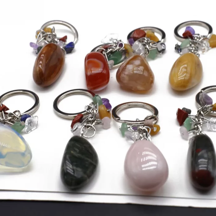 Natural Stone Key Chain Healing Keychains Gem Quartz Fluorite Citrine Irregular Stone Pendants Charms for Women Men Jewelry - Image 4
