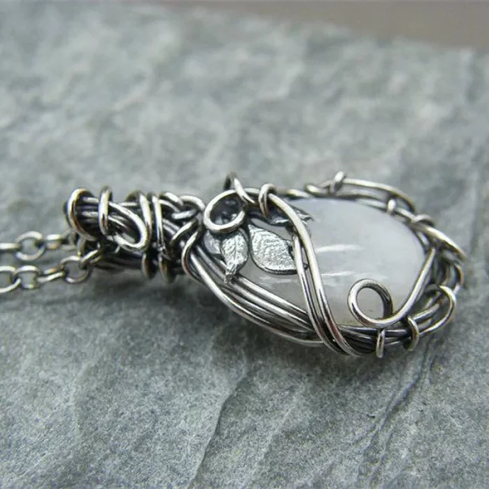 Moonstone Pendant Necklace Crystal Gems Alloy Rattan Vintage Noble Women Necklaces for Lady Girls Waterdrop Stone Necklace Gift - Image 7