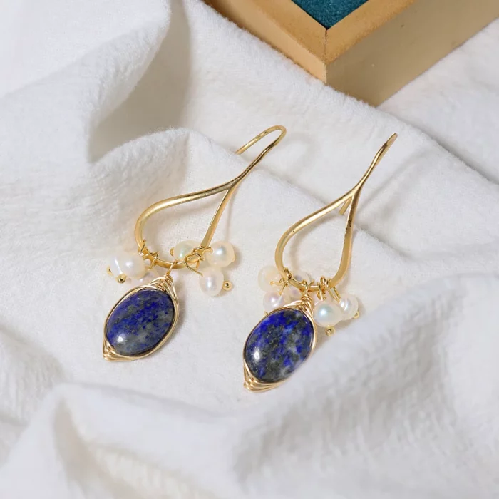 GLSEEVO Natural lapis lazuli Pearl Temperament Drop Earrings Women Girls Party Gift Original Design Luxury Jewellery Gift GE0988 - Image 4