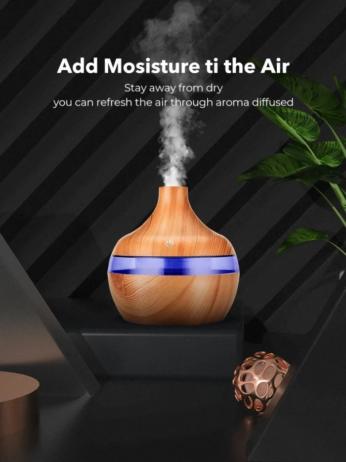 Humidifier Electric Aroma Air Diffuser Wood Ultrasonic Air Humidifier Essential Oil Aromatherapy Cool Mist Maker For Home 300ml - Image 1