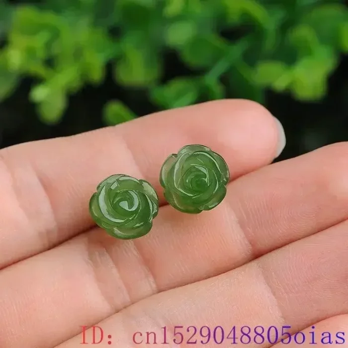 Natural Real Green Jade Rose Earrings 925 Sterling Silver Ear Studs Vintage Gemstone Jewelry TalismansEnergy Amulet Luxury Gift - Image 4
