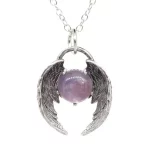 Angel Fly Wings Stone Pendant Necklace For Women Natural Amethyst Lapis Lazuli Cabachons Stone Pendants Necklaces Chain Jewelry
