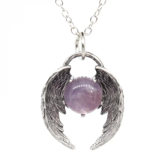 Angel Fly Wings Stone Pendant Necklace For Women Natural Amethyst Lapis Lazuli Cabachons Stone Pendants Necklaces Chain Jewelry - Image 2