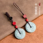 Original Natural A-grade Jade Blue Horizontal Buckle Mobile Phone Pendant With Chinese Style Jade Stone Car Keychain Bag Hanging - Image 2