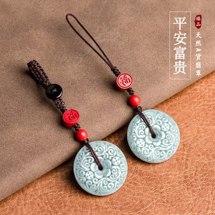 Original Natural A-grade Jade Blue Horizontal Buckle Mobile Phone Pendant With Chinese Style Jade Stone Car Keychain Bag Hanging - Image 2