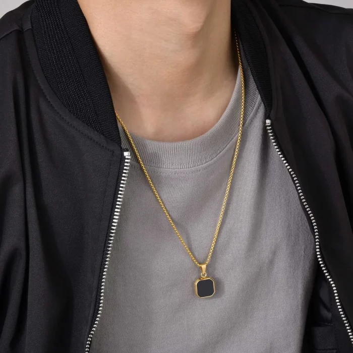 Vnox 15mm Square Pendant Necklace for Men, Gemetric Enamel Lapis Lazuli Stone Pendant with Box Chain, Simple Sport Neck Collar - Image 4