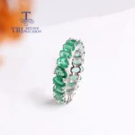 Classic eternity Gemstone Design Natural Green Emerald Ring S925 Silver Light Luxury Noble Real gems jewelry gift for women - Image 3