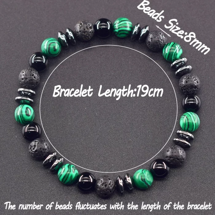 Natural Stone Beads Bracelet Women Green Malachite Yellow Tiger Eye Stone Beads Elastic Strand Wristband Jewelry Gift for Friend - Image 3
