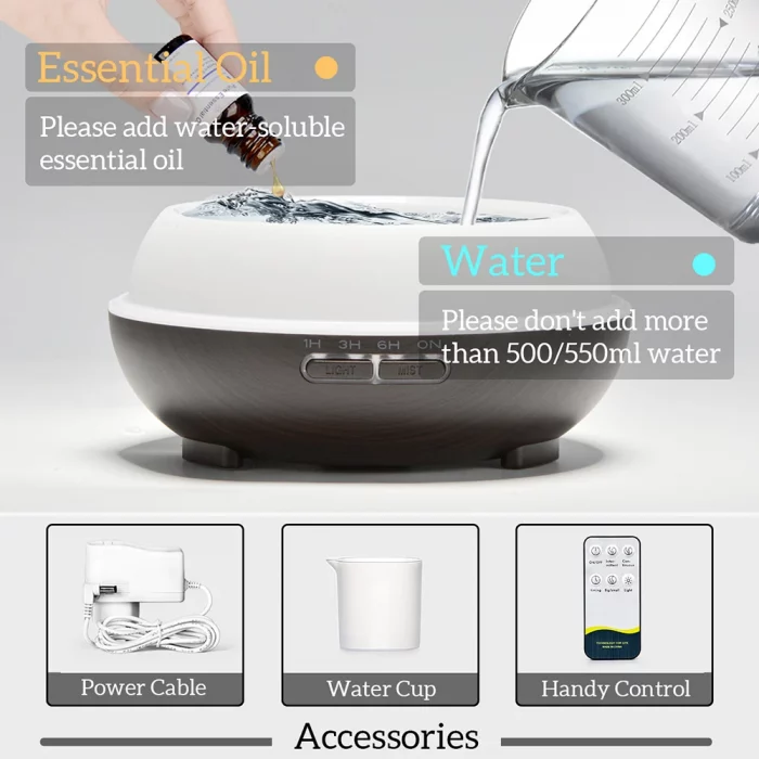 500ML Aromatherapy Essential Oil Diffuser Wood Grain Remote Control Ultrasonic Air Humidifier Cool with 7 Color LED Lights - Image 7