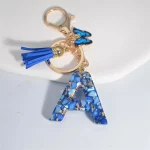 Fashion Blue Glazed Stone A To Z Letter Keychain 26 Initials Alphabet Butterfly Tassel Pendant Car Key Chain Women Jewelry GIfts - Image 4