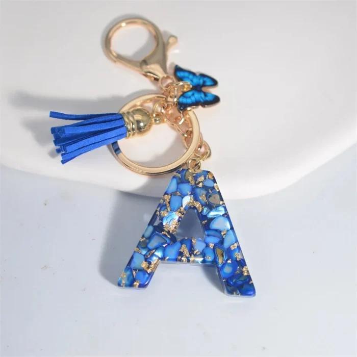 Fashion Blue Glazed Stone A To Z Letter Keychain 26 Initials Alphabet Butterfly Tassel Pendant Car Key Chain Women Jewelry GIfts - Image 4