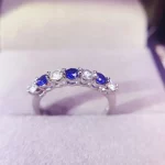 Natural Sapphire Ring with D Color Moissanite 3mm 925 Silver Lady Gift Simple Simple Birthday Present Wedding Gift - Image 7