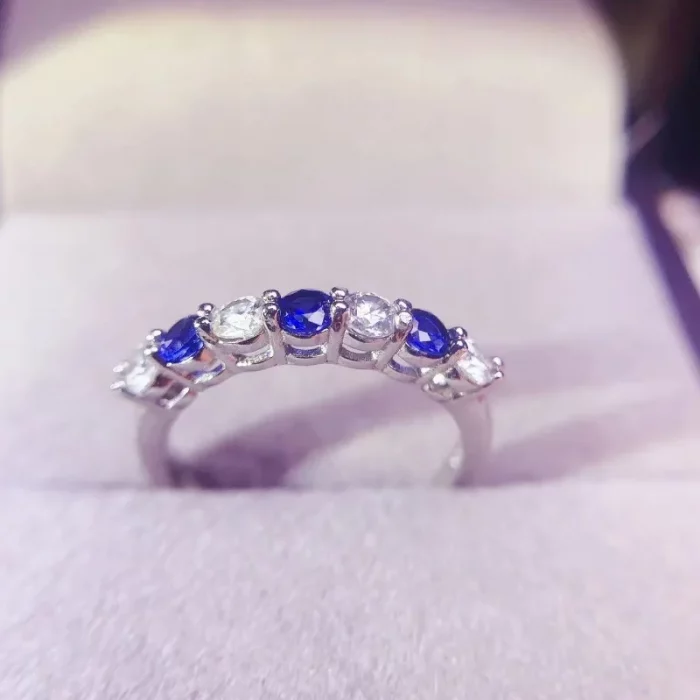 Natural Sapphire Ring with D Color Moissanite 3mm 925 Silver Lady Gift Simple Simple Birthday Present Wedding Gift - Image 7