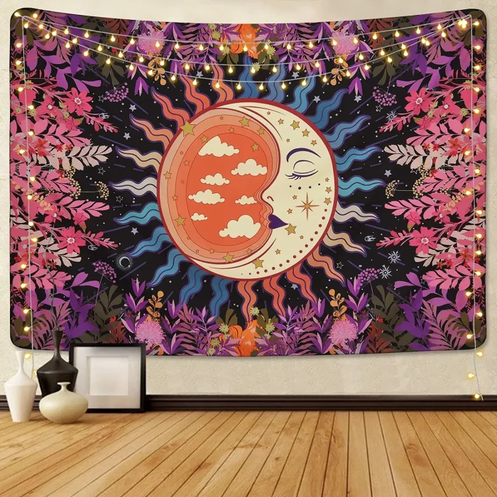 Beautiful Interior Decoration Tapestry Psychedelic Sun and Moon Mandala Flowers Home Wall - Image 3