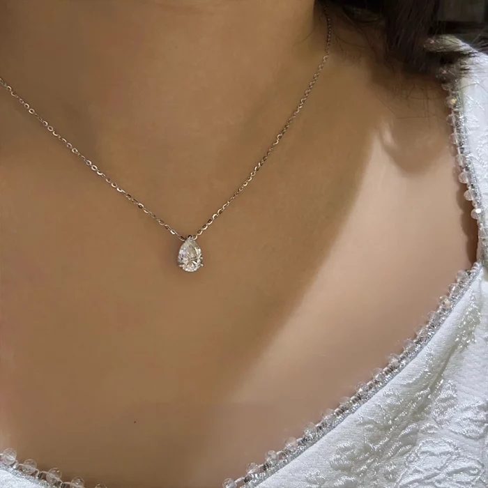 4CT Pear Cut D VVS1 Moissanite Pendant Necklace for Women 925 Sterling Silver Plated 18K White Gold Waterdrop Neck Chain Jewelry - Image 6