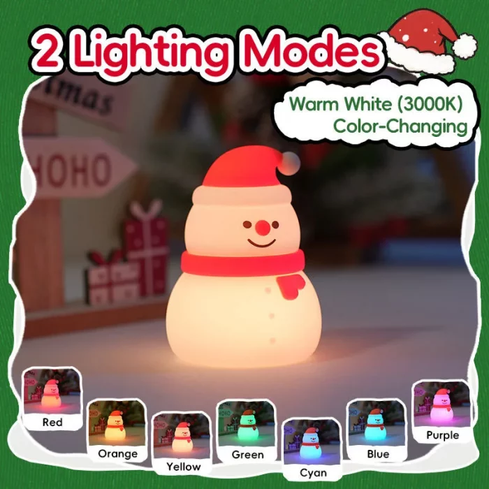 Christmas Silicone NightLight 7Color Novelty Ambient Lamp Touch Control Rechargeable Hanging Snowman Socks Bedside Holiday Decor - Image 4