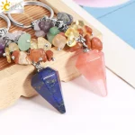 CSJA Meditation 7 Chakra Crystal Keychain Natural Stone Cone Pendant Stainless Steel Ring Holder Card Accessories Jewelry H342 - Image 5