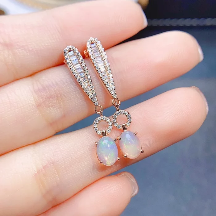FS Fashion Real S925 Sterling Silver Inlay Natural Opal Earrings With Certificate Fine Weddings Jewelry for Women MeiBaPJ - Image 4