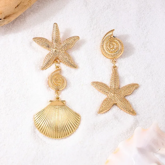 Vintage Metallic Exaggerate Shell Starfish Women Earrings Geometric Trendy Fashion Jewelry Personality Exquisite Unique RG0045 - Image 4