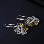 Potiy Natural Pear Citrine Peridot Amethyst Garnet Sky Blue Topaz Dangle Drop Earrings 925 Sterling Silver For Women Daily Party - Image 6