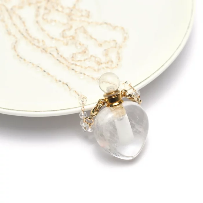 Heart Shape Natural Clear Quartz Perfume Bottle Pendant Necklace Women Essential Oil Diffuser Charms for Jewerly Party Gift - Image 2