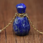 Natural Stone Perfume Bottle Pendant Necklace Rose Quartzs Lapis Lazulis Necklace For Jewelry Gift Length 66+5cm Size 16x33mm - Image 6