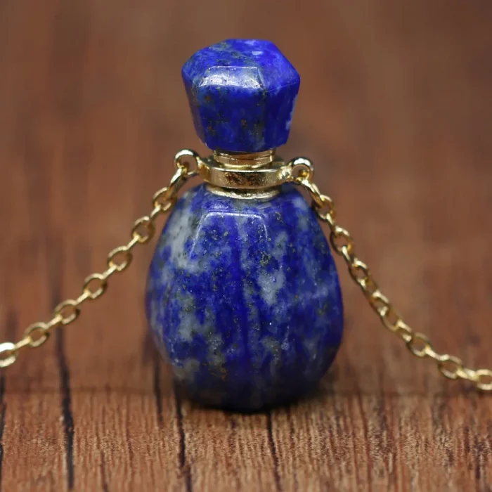 Natural Stone Perfume Bottle Pendant Necklace Rose Quartzs Lapis Lazulis Necklace For Jewelry Gift Length 66+5cm Size 16x33mm - Image 6