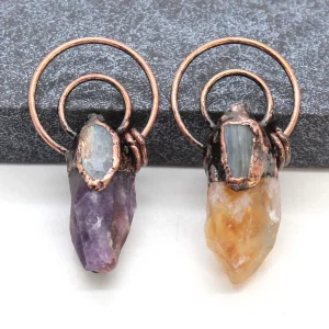 Vintage Natural Irregular Amethyst Citrine Crystal Pendants For Women Charm Amethysts Citrines Kyanite Stone Pendant Jewellery