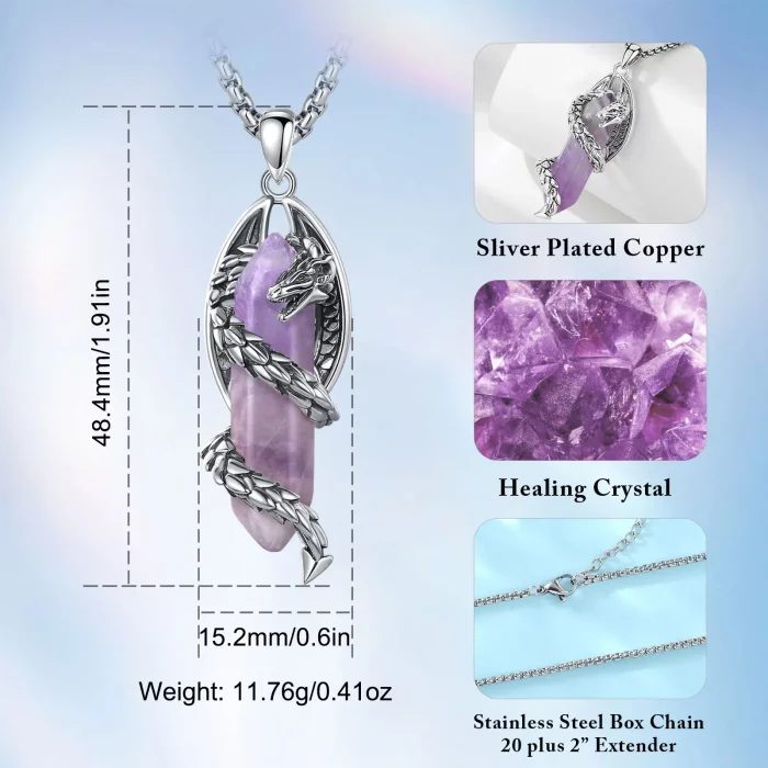 Eudora Dragon Twining Hexagonal Natural Amethyst Prismatic Necklace Energy Healing Stone Crystal Pendant Man Women Jewelry Gift - Image 3