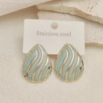Light luxury colored shell stripe dripping oil metal earrings, high-quality waterproof jewelry a gift of earrings for girlfriend - Image 4