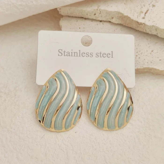 Light luxury colored shell stripe dripping oil metal earrings, high-quality waterproof jewelry a gift of earrings for girlfriend - Image 4