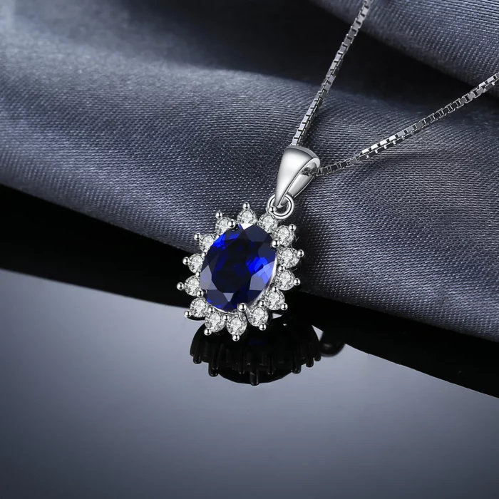 JewelryPalace Princess Diana Created Blue Sapphire Ruby Simulated Emerald 925 Sterling Silver Pendant Necklace Women No Chain - Image 3