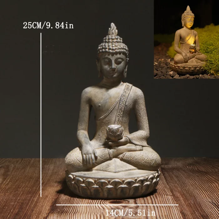 Zen-Inspired Solar-Powered Buddha Statue with Light - Resin Garden & Entryway Decor, Outdoor Ornament - Image 3
