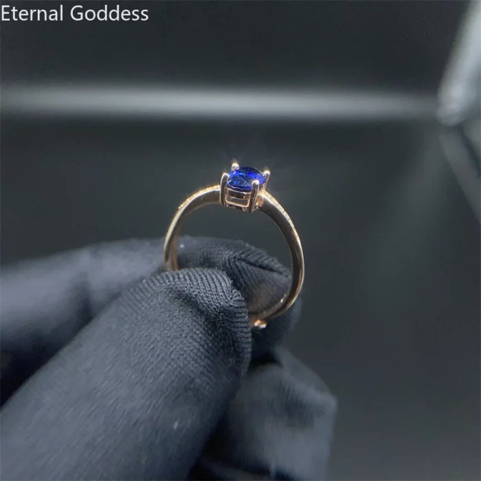 Natural Sapphire Ring London Blue Classic Fashion Jewelry S925 Sterling Silver Plated 18k Yellow Gold Dark Stone Engagement - Image 3