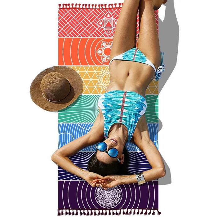 Rainbow Boho Beach Mat Mandala Blanket Striped Wall Hanging Tapestry Scarf Yoga Mat PRE Tapestries - Image 5