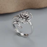 Buyee 925 Sterling Silver Female Big Ring Elegant Rose Flower Open Ring Finger for Women Fashion Ethnic Jewelry Circle Gift - Image 7
