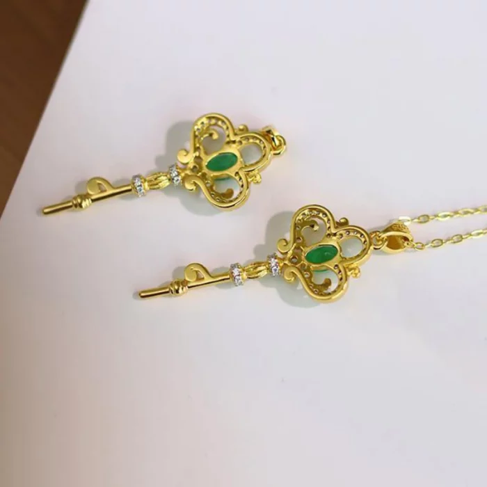 Emerald Crystals Key Pendant Light Luxury Delicate Green Gemstone Necklaces Clavicle Chain engagement Jewelry for Women gift - Image 4
