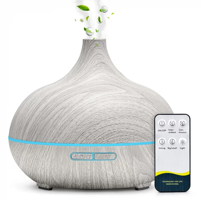 500ML Aromatherapy Essential Oil Diffuser Wood Grain Remote Control Ultrasonic Air Humidifier Cool with 7 Color LED Lights - Image 2