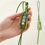 Fashion High-End Pea Pendant Leather Handmade Pea Keychain All-match Style Green Pea Bag Charm Bag Parts & Accessories - Image 2