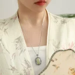 silver 925 Vintage Natural Hotan Jade Green Sachet Pendant Can Be Opened Necklace Light luxury ethnic style Banquet Jewelry - Image 5
