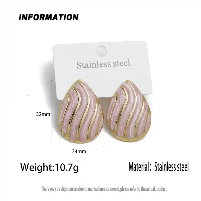 Light luxury colored shell stripe dripping oil metal earrings, high-quality waterproof jewelry a gift of earrings for girlfriend - Image 7