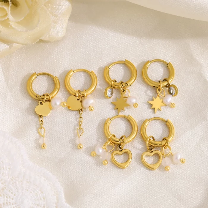 WILD & FREE NEW IN 18K Gold Plated Stainless Steel Huggie Hoop Earrings for Women Chic Vintage Natural Stone Charms Jewelry - Image 7