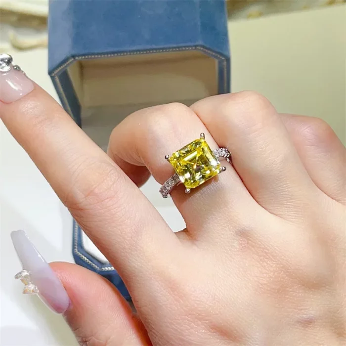 NKHOG Asscher Cut Moissanite Rings S925 Silver Square Yellow Diamond Women Men Luxury Wedding Band Jewelry Gifts GRA Certificate - Image 7