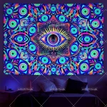 Blacklight Eyes Tapestry Boho Mandala Black Light Tapestries Hippie UV Reactive Wall Tapestry Trippy Abstract Tapestry For Room - Image 2