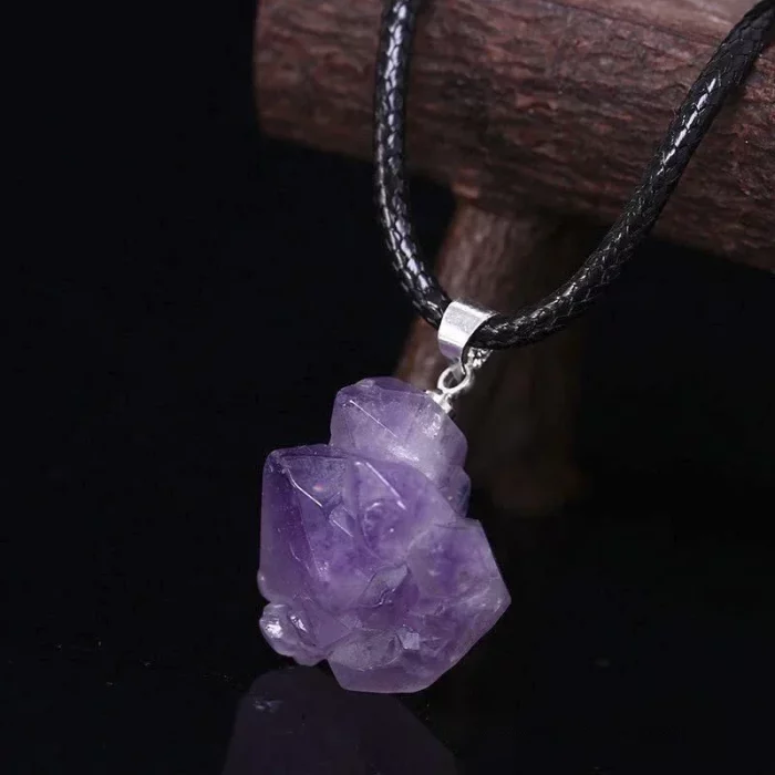 1PC Natural Crystal Rough Stone Amethyst Pendant Energy Healing Gemstone Amethyst Necklace Charms Chakra Halo Jewelry for Women - Image 4